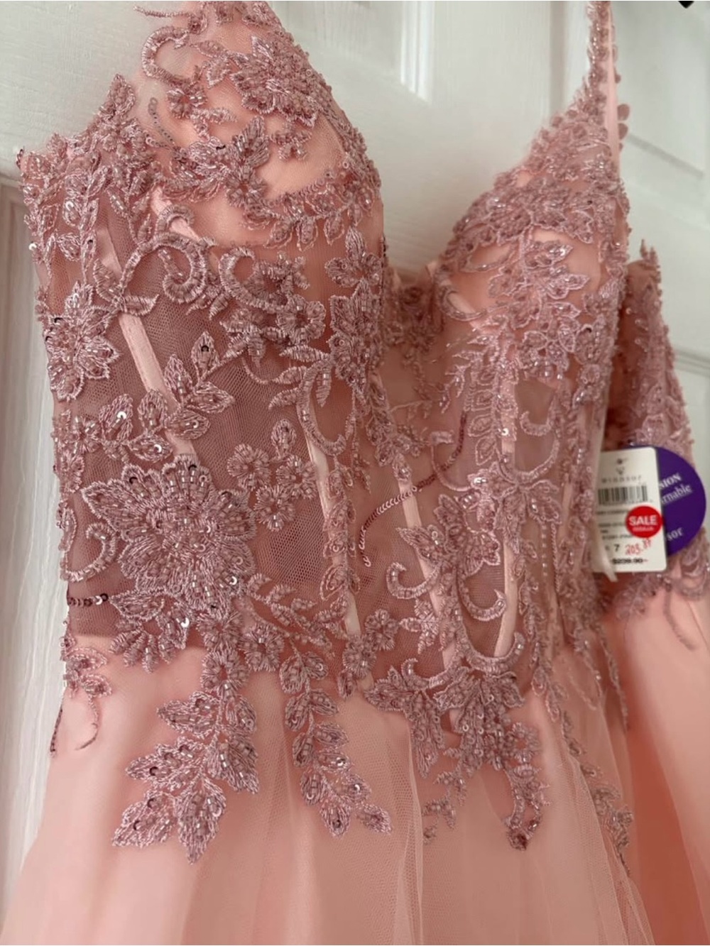 Windsor Blush Lace Appliqué Prom Dress